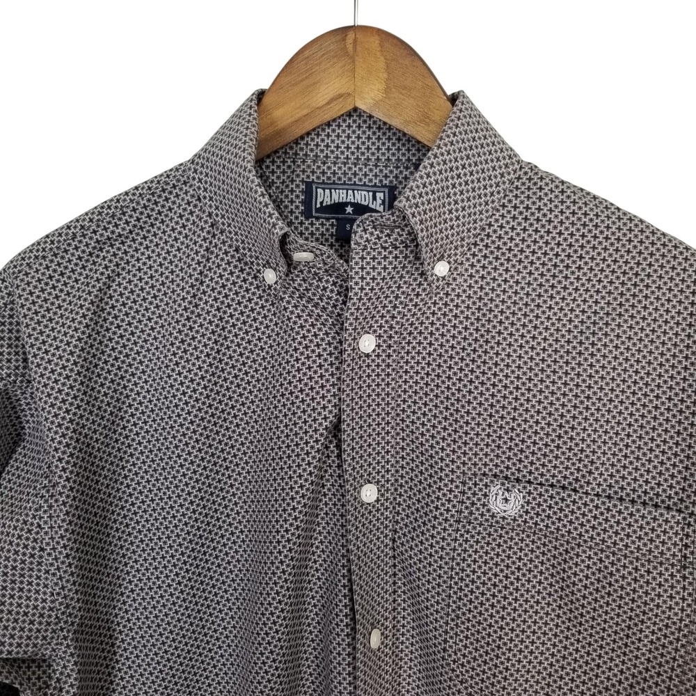 Panhandle Slim Mens Gray Geometric Print Cotton Western Button Down Shirt S